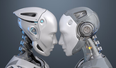 Human like robots face to face - 563917599