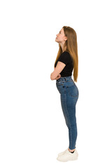 Young redhead woman with freckles standing full body cut out isolated © Asier