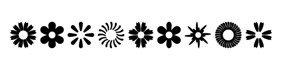 Daisy chamomile icon set. Cute round flower. Decoration element. Vector illustration isolated on white background.