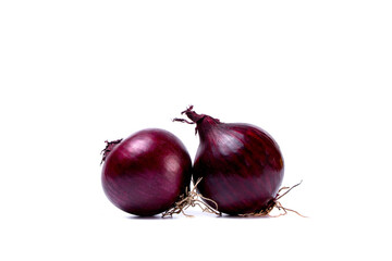 Violet onions isolated on a white background. View from above