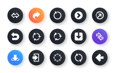 Arrow icons. Download, Synchronize and Share. Navigation classic icon set. Circle web buttons. Vector