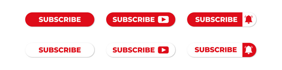 Subscribe- red button set . Collection of subscribe button with bells of notification . Vector illustration .Social media symbol.