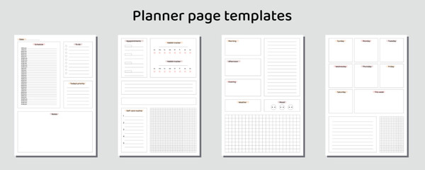 Ready to use planner page templates. Minimal style. Digital planner templates. Planner page design. Vector art.