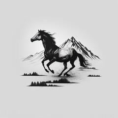 Fototapeta na wymiar Elegant Minimal Horse Design Tattoo - A High-Quality Black and White Line Art Sketch