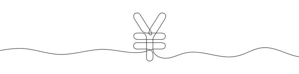 Continuous line drawing of yen symbol currency. Line art of japanese yen sign. One line drawing background. Vector illustration.