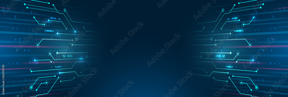 Leinwandbilder Hi-tech digital technology and engineering concept. Wide technology communication. Futuristic design for banner or presentation. The abstract circuit board is on a blue background.
