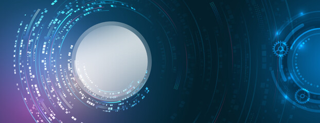 Abstract technology communication, vector illustration. Futuristic design for presentation. Hi-tech computer digital technology concept. Wide Blue background with various technological elements.