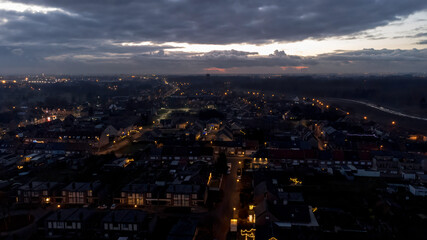 Fototapeta na wymiar Night aerial view of Baasrode, a small town in East Flanders, Belgium
