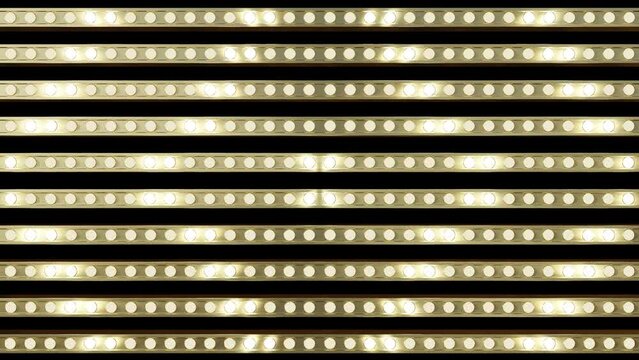 Seamless animation of retro lamps on parallel golden frames with Alpha channel. 3D rendering.