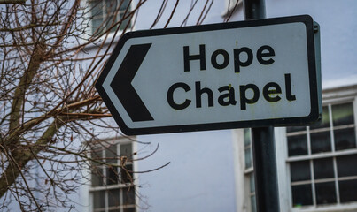 Hope chapel on a sign board in Bristol England