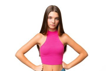 Teenager caucasian girl over isolated background angry