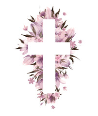 Vector Watercolor Easter cross clipart. Floral crosses illustration	
