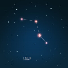 Constellation Caelum scheme in starry sky. Open space. Vector illustration, constellation  through a telescope © iryna