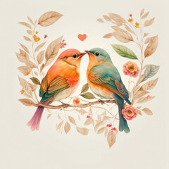 two birds on a branch in love, valentine
