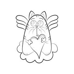 Contour drawing. Cupid Cat Valentine