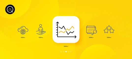 Fototapeta na wymiar Cloud computing, Calendar and Diagram chart minimal line icons. Yellow abstract background. Recruitment, Ranking stars icons. For web, application, printing. Vector
