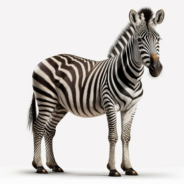 realistic full picture of a Zebra, white background