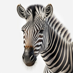 Fototapeta na wymiar realistic image of a zebra's head, white background