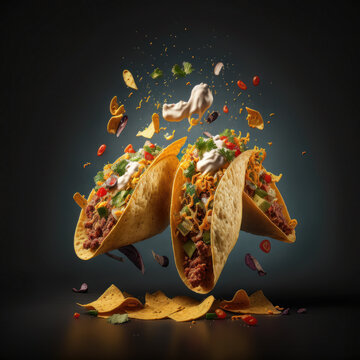 tacos in the air with vegetables and chicken