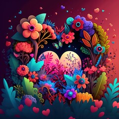 Fototapeta na wymiar Valentine's Day flower arrangement in shape of a heart ,made with Generative AI