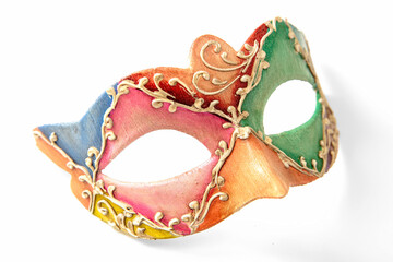 Carnival Venetian mask pastel pink and green color isolated on white