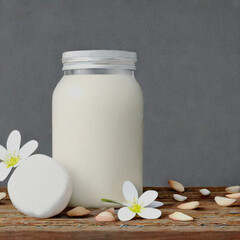 Dessert aus Milch, Jogurt und Mandeln