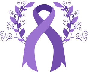 a symbol of worldwide cancer day is depicted with a purple ribbon which is celebrated every February 4th
