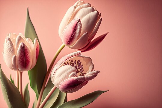Tulip flowers fresh in the spring bouquet against pink background ,made with Generative AI