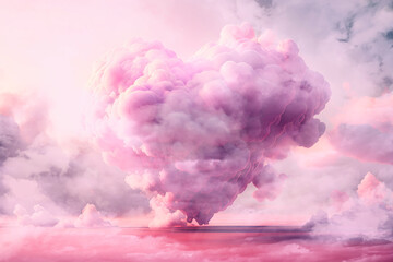 Dreamy valentine hear of clouds and smoke. Fantasy surreal valentine's day landscape.