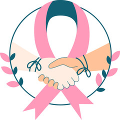 a symbol of worldwide cancer day depicted with a shaking hand equipped with two pink ribbons which is celebrated every February 4th
