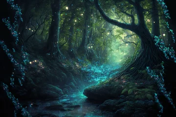Magical fantasy fairy tale scenery, night in a forest ,made with Generative AI © DNY3D