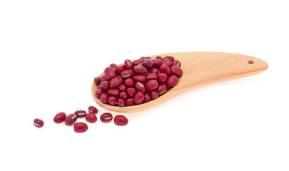Red beans in wooden spoon isolated on white background