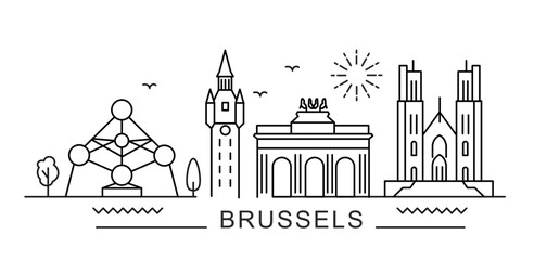 Brussels City Line View. Poster print minimal design.