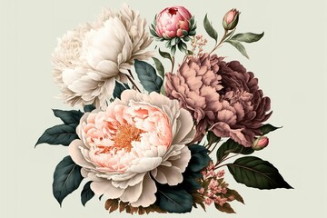 Vintage bouquet of beautiful flowers . Floral background. Baroque old fashion style. Natural pattern wallpaper or greeting card ,made with Generative AI