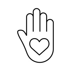 Heart in hand donation line icon transparent background.