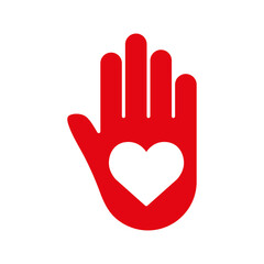 Hand with heart donation icon for events, videos, apps, website, blog, ngo, charity.