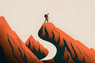 Cercles muraux Montagnes A person climbing up a mountain to success with generative ai