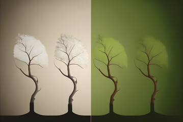 Tree life phases winter and spring painted art with generative ai