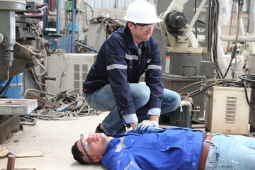 Employees are injured while working in an industrial factory. industrial accident.