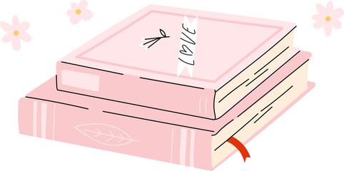 Valentine romantic book stack. Valentines day hand drawn element in cute cartoon doodle style, png illustration