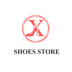 Initial X Letter with Female Shoes High Heels for Ladies Shoes Store, Shoes Fashion Company Logo Idea Template