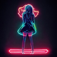 Neon line girl. Generative AI