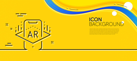 Naklejka na ściany i meble Augmented reality phone line icon. Abstract yellow background. VR simulation sign. 3d view symbol. Minimal augmented reality line icon. Wave banner concept. Vector