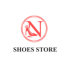 Initial N Letter with Female Shoes High Heels for Ladies Shoes Store, Shoes Fashion Company Logo Idea Template