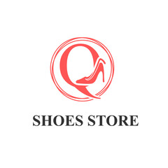 Initial Q Letter with Female Shoes High Heels for Ladies Shoes Store, Shoes Fashion Company Logo Idea Template