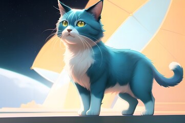 the blue green cat, illustration