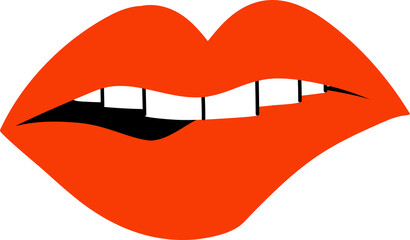Valentine romantic sexy red lips, bite lip. Valentines day hand drawn element in cute cartoon doodle style, png illustration