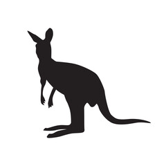 Kangaroo hopping or jumping silhouette vector isolated on white. Red kangaroo.