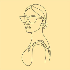 Continuous line, drawing of set faces and hairstyle, fashion concept, woman beauty minimalist, vector illustration