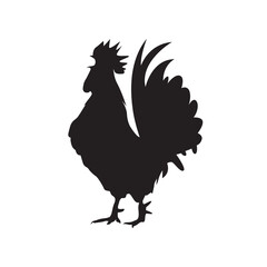 Rooster silhouette vector isolated on white. Poultry chicken farming icon. 